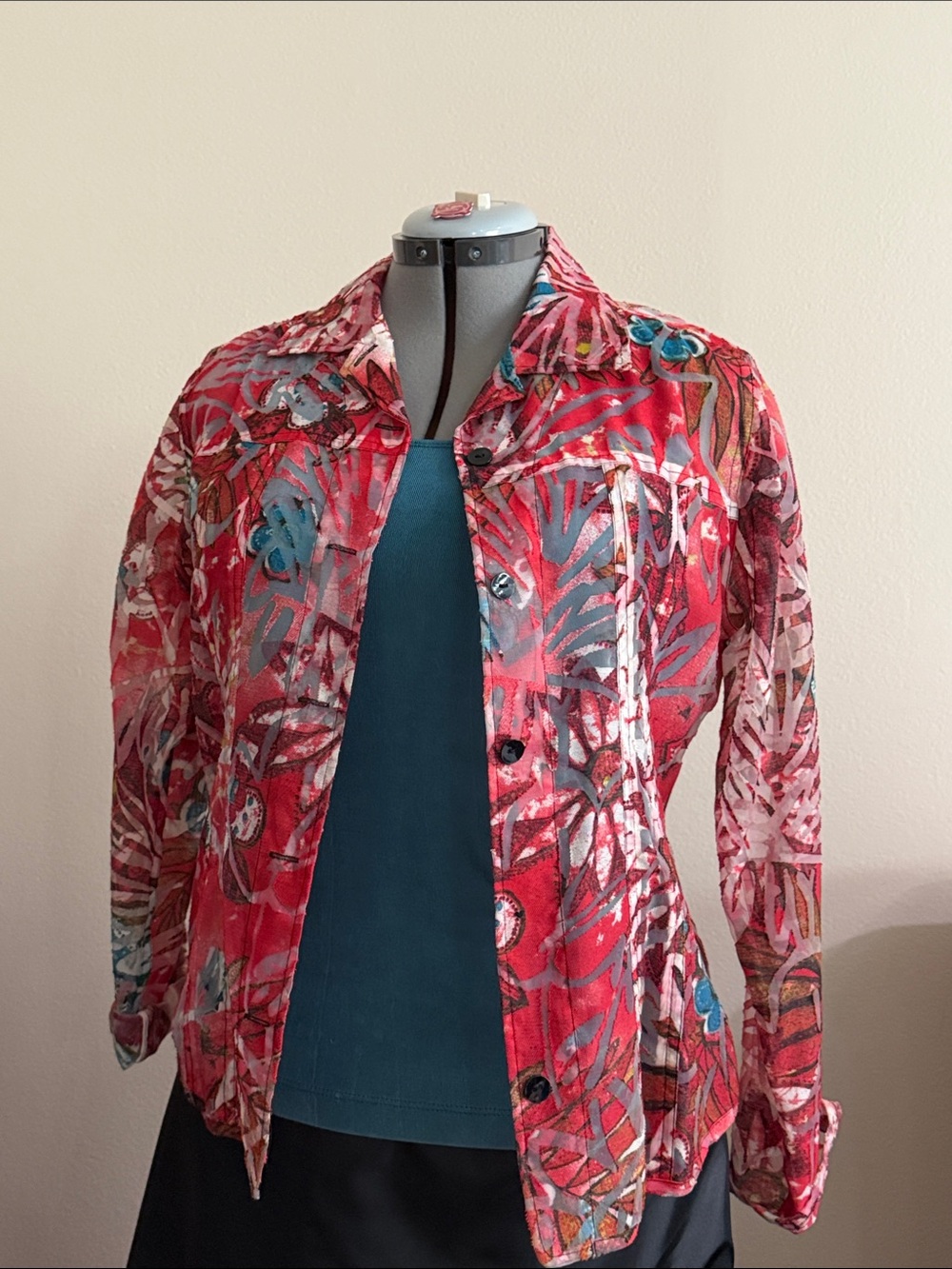 Women’s Chico’s Red Printed Button-Front Jacket with Coordinating Tank Top